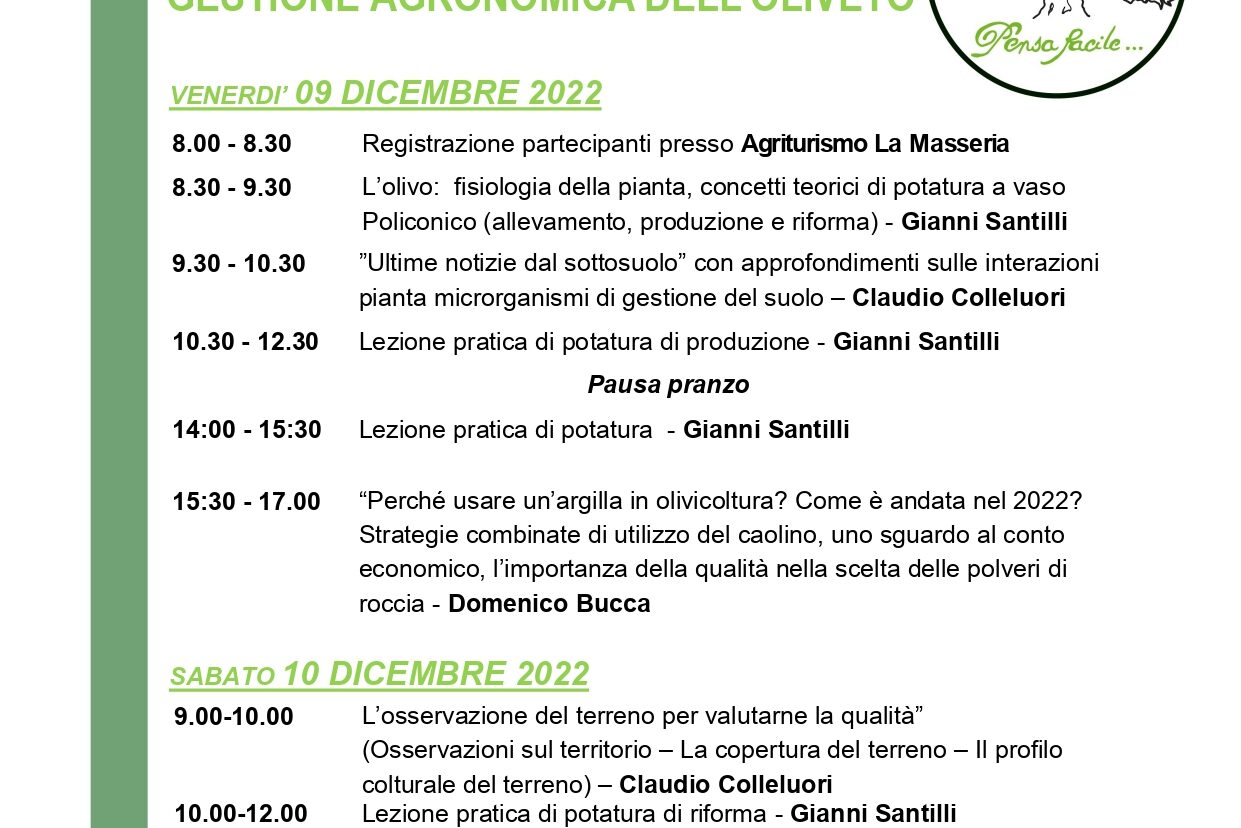 CORSO TEORICO-PRATICO  POTATURA DELL’OLIVO GESTIONE AGRONOMICA DELL’OLIVETO