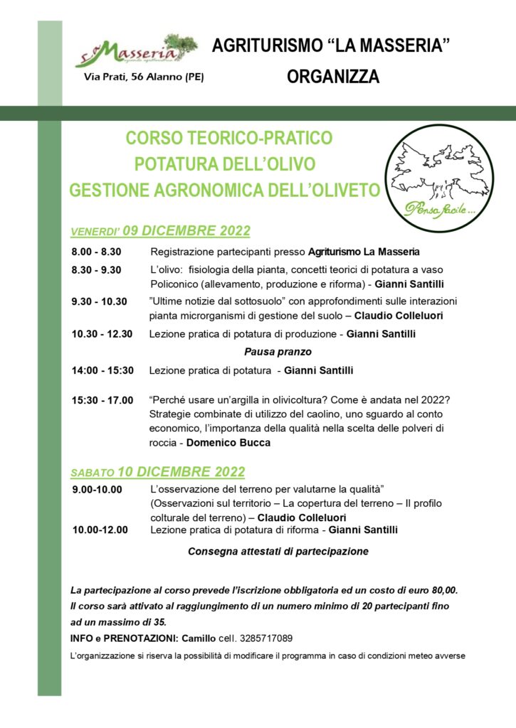 CORSO TEORICO-PRATICO  POTATURA DELL’OLIVO GESTIONE AGRONOMICA DELL’OLIVETO